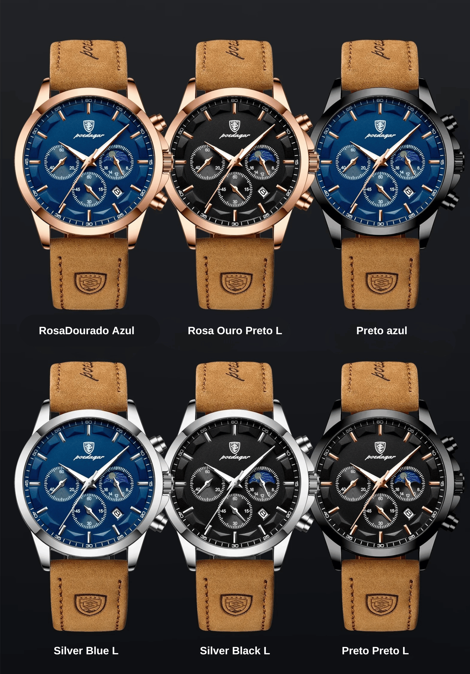 Poedagar esportes de luxo masculino relógio quartzo à prova à prova dwaterpro